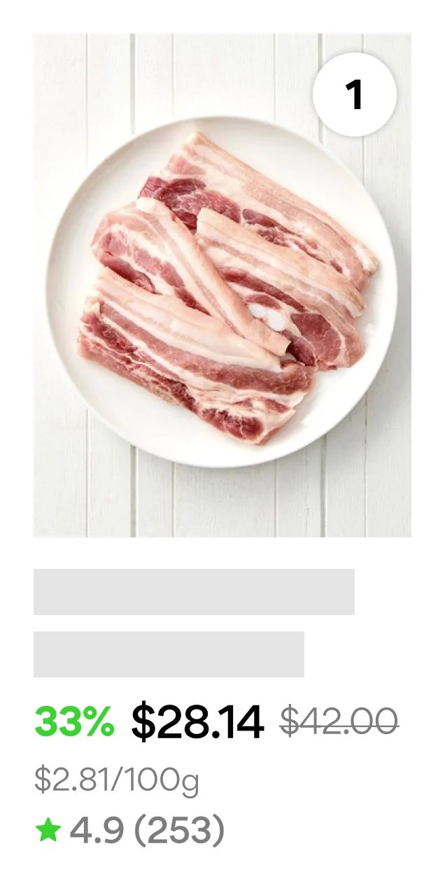 Grocery item: Pork belly (1 in cart)