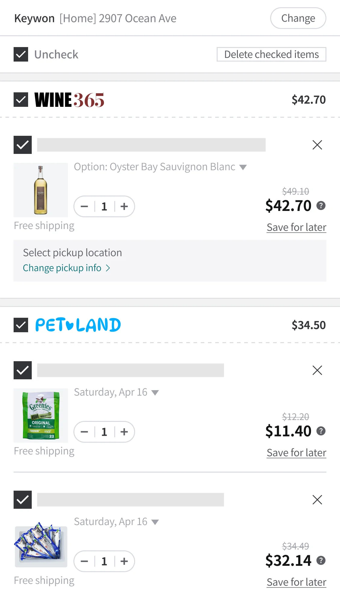 WINE365 item (1), Petland items (2)