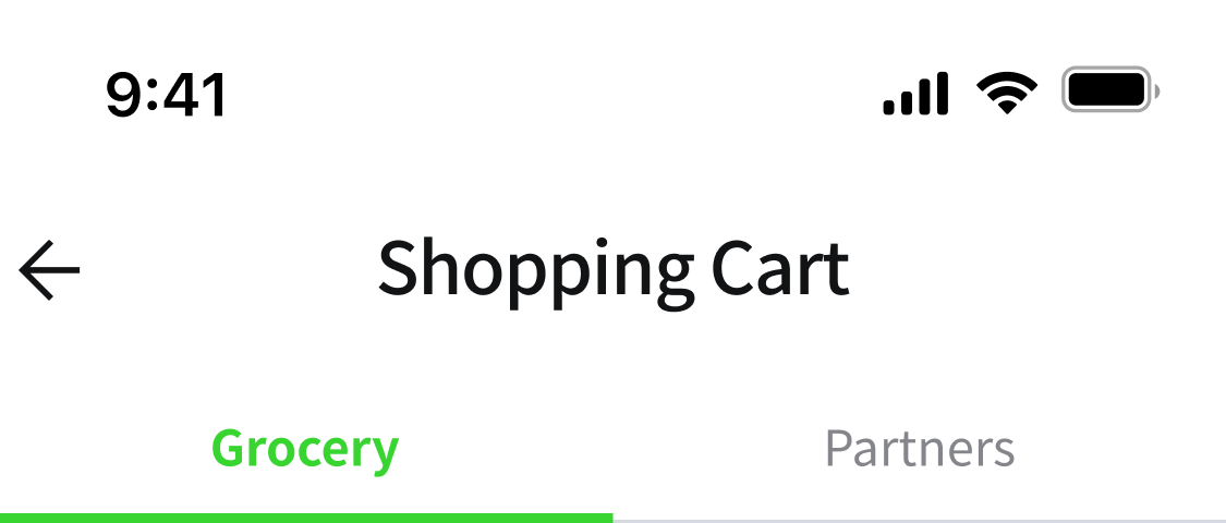 Shopping Cart: Grocery tab active, Partners tab inactive