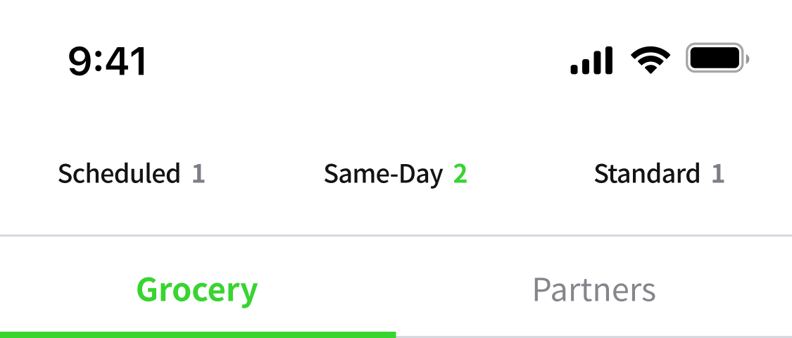 Grocery tab open, 3 sub-tab shown: Scheduled (1), Same-Day (2), Standard (1)