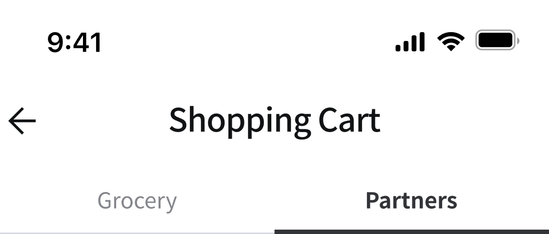 Shopping Cart: Grocery tab inactive, Partners tab active