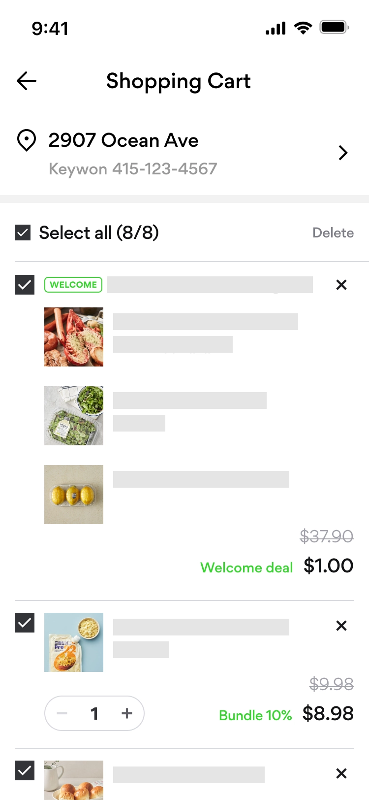 Shopping cart mobile screen design